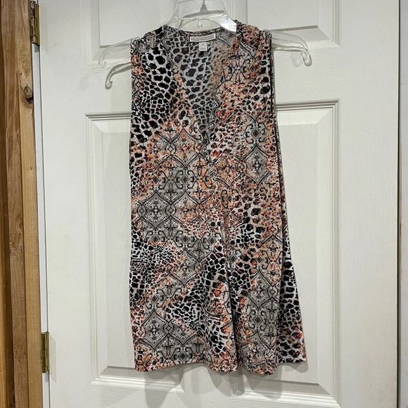 Dana Buchman Release Pleat Sleeveless Tank Top Orange Pattern Medium - Picture 1 of 6